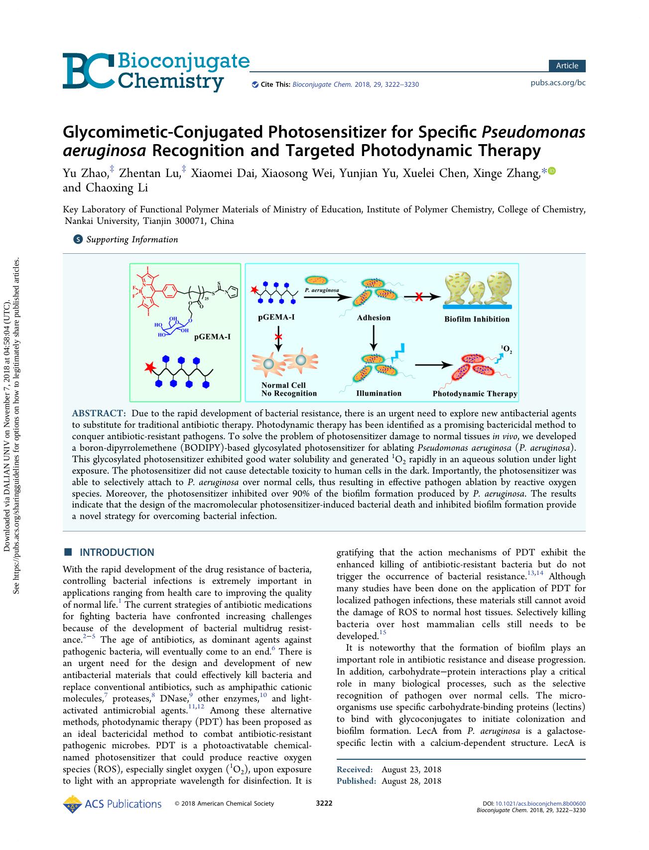 Glycomimetic-Conjugated Photosensitizer for Specific Pseudomonas aeruginosa Recognition and Targeted Photodynamic Therapy by unknow
