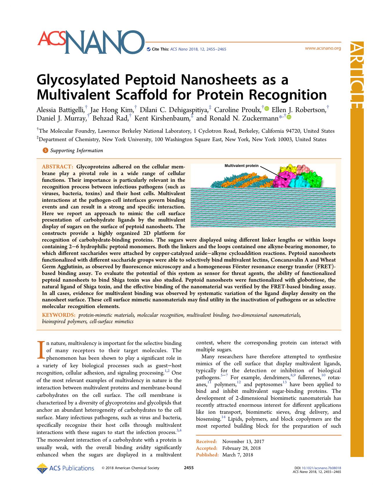 Glycosylated Peptoid Nanosheets as a Multivalent Scaffold for Protein Recognition by unknow