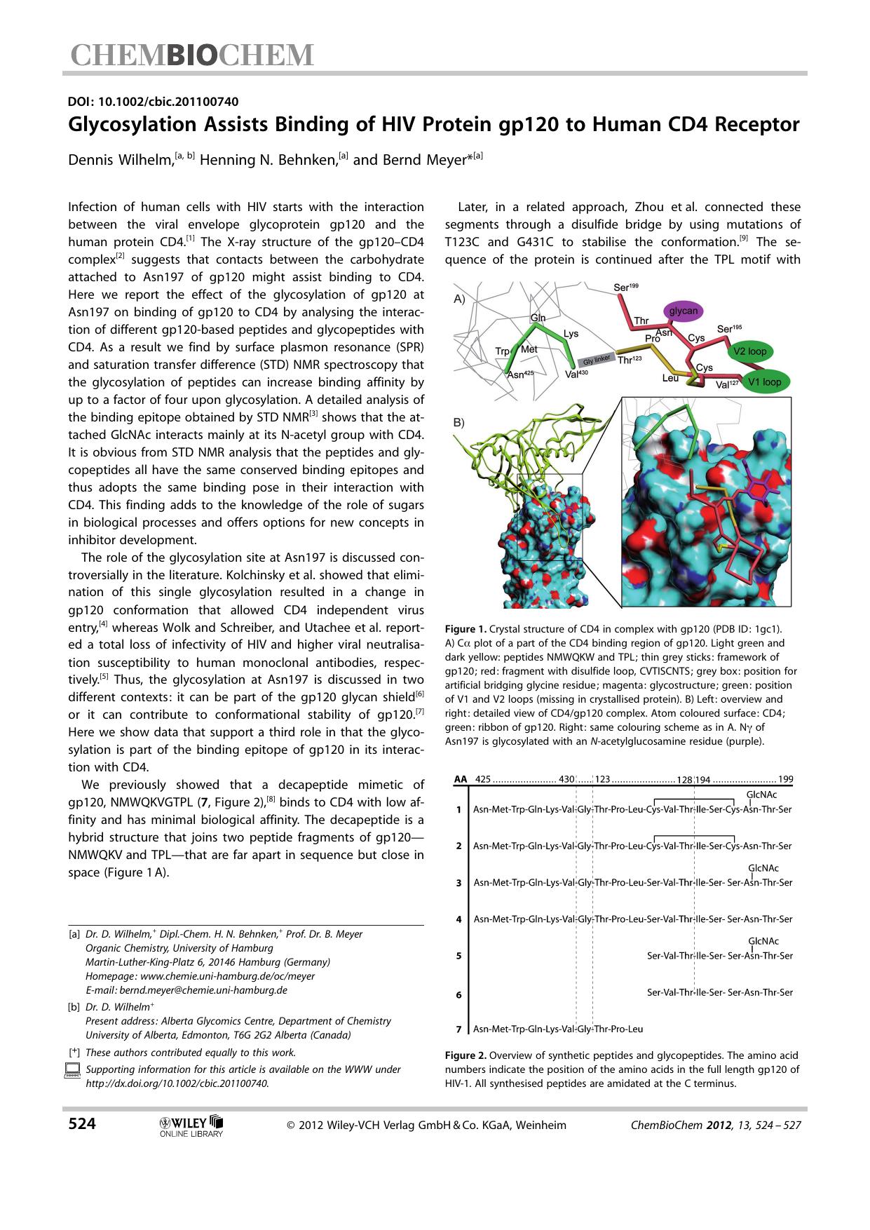 Glycosylation Assists Binding of HIV Protein gp120 to Human CD4 Receptor by Unknown