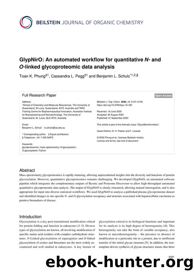 GlypNirO: An automated workflow for quantitative N- and O-linked glycoproteomic data analysis by Toan K. Phung Cassandra L. Pegg Benjamin L. Schulz