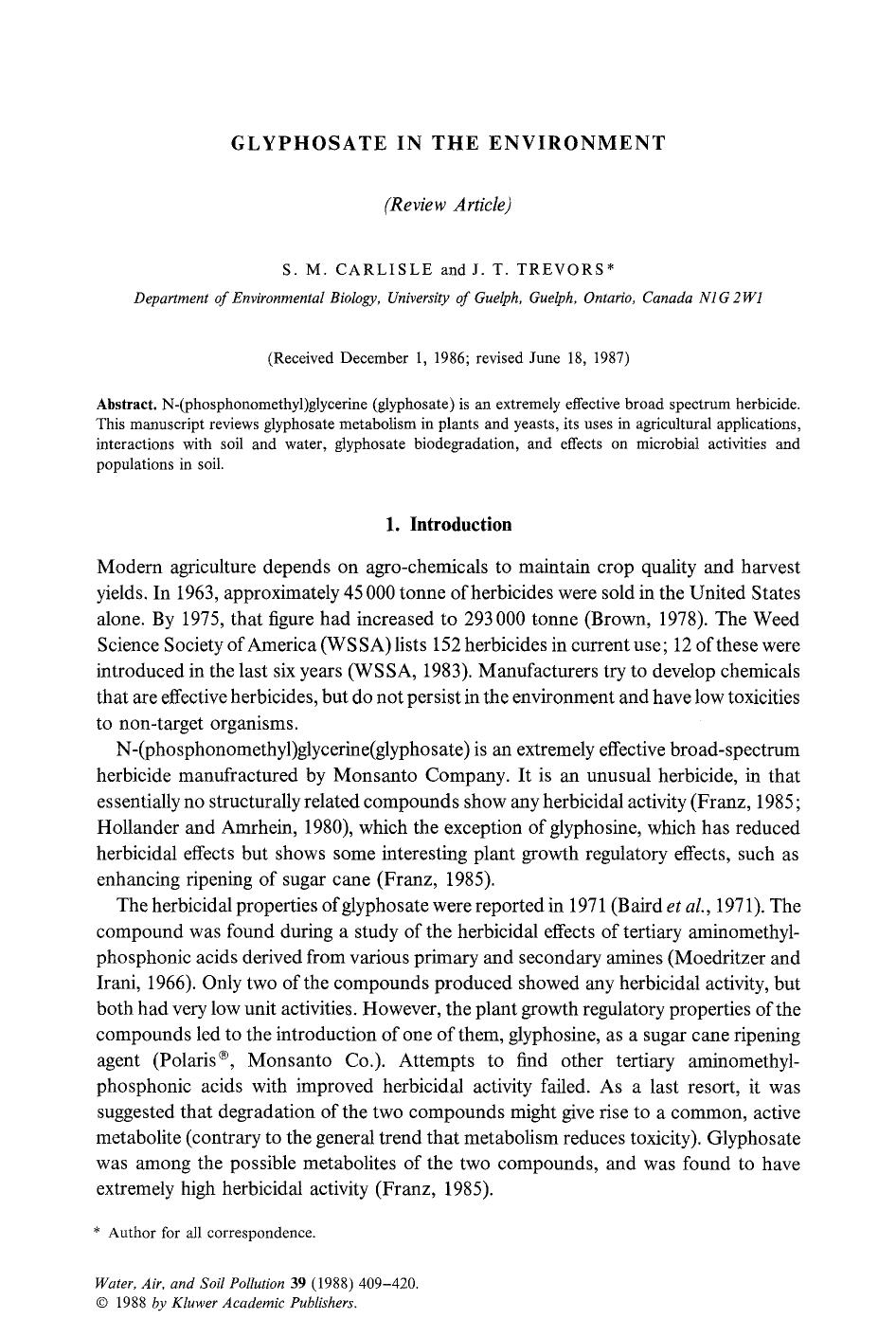 Glyphosate in the environment by Unknown