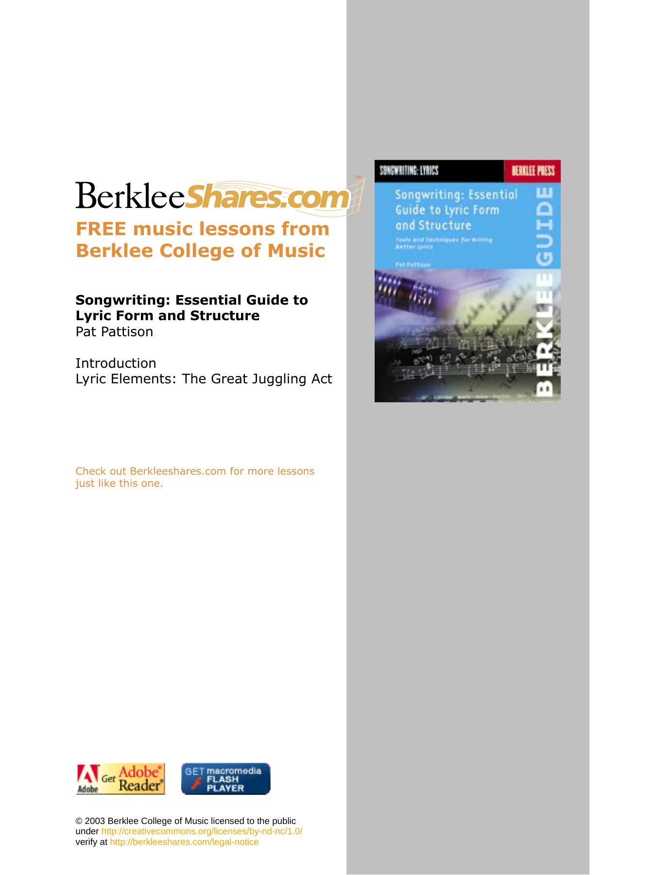 Go to Berkleeshares.com for more FREE music lessons by Lyrical elements the Great Juggling Art