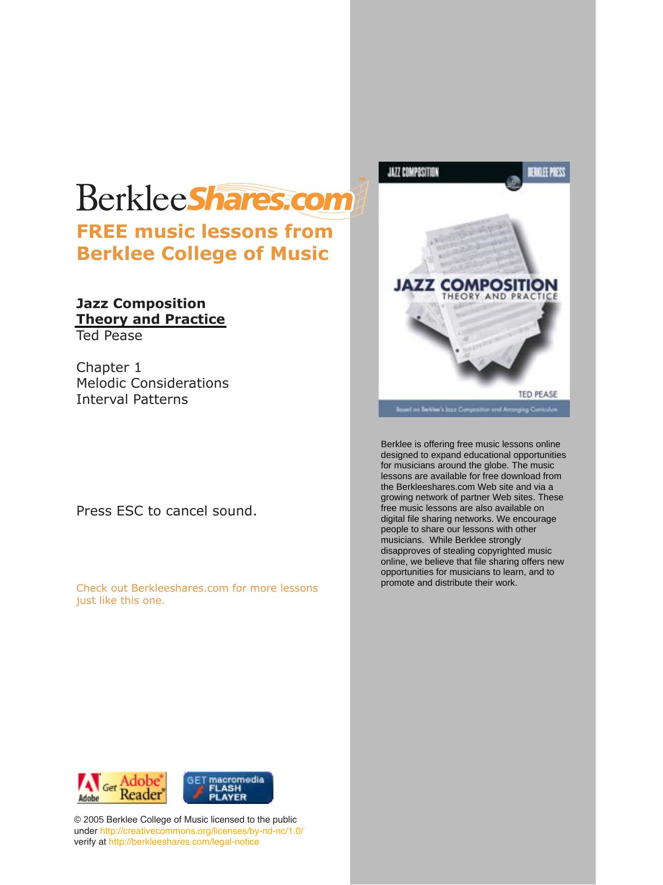 Go to Berkleeshares.com for more FREE music lessons by Melodic Considerations Interval Patterns