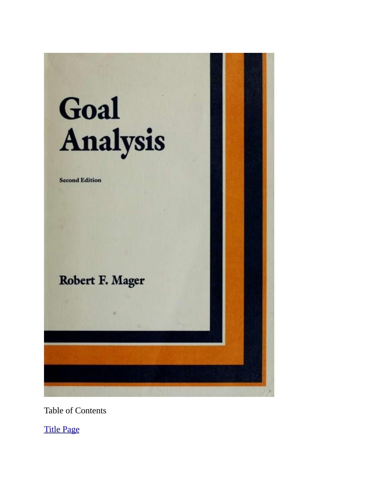 Goal Analysis by Robert F. Mager