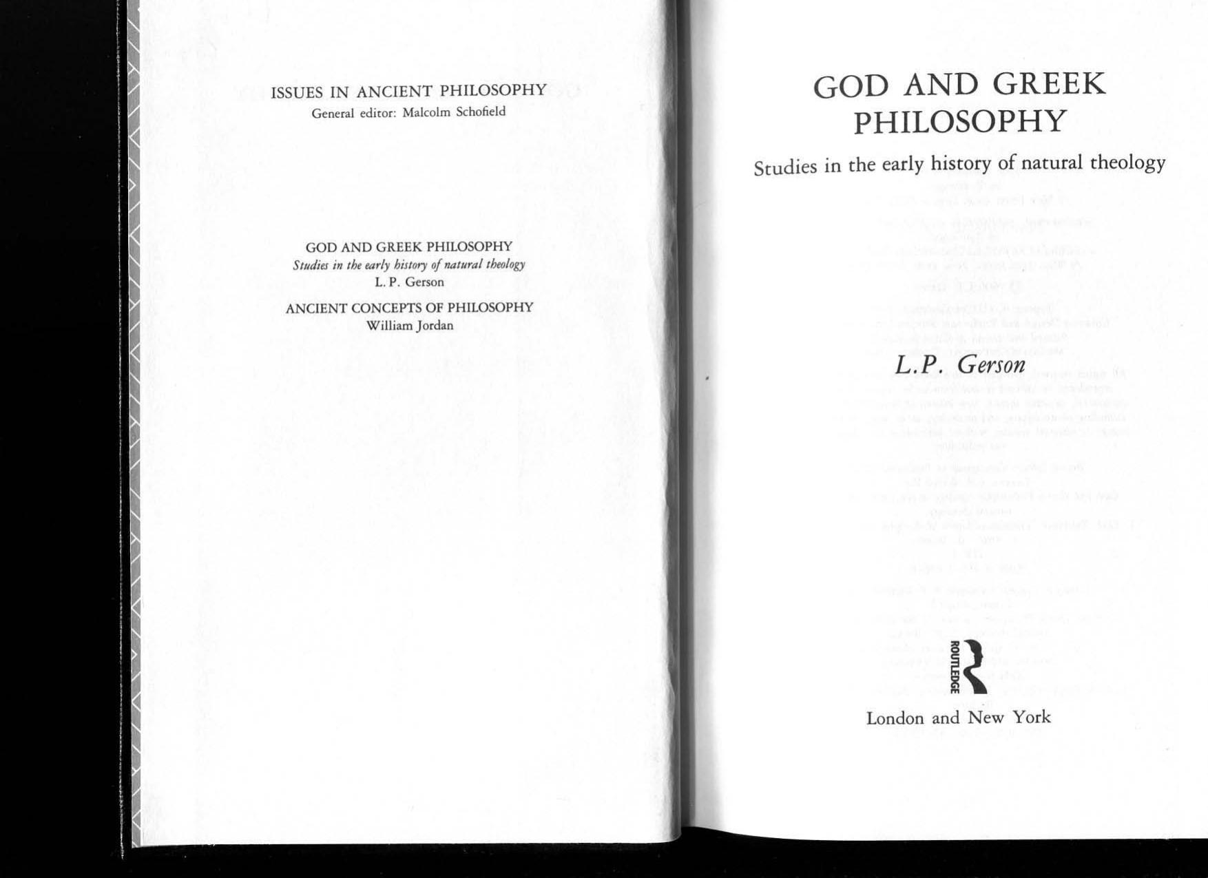God and Greek Philosophy: Studies in the Early History of Natural Theology by Lloyd P. Gerson