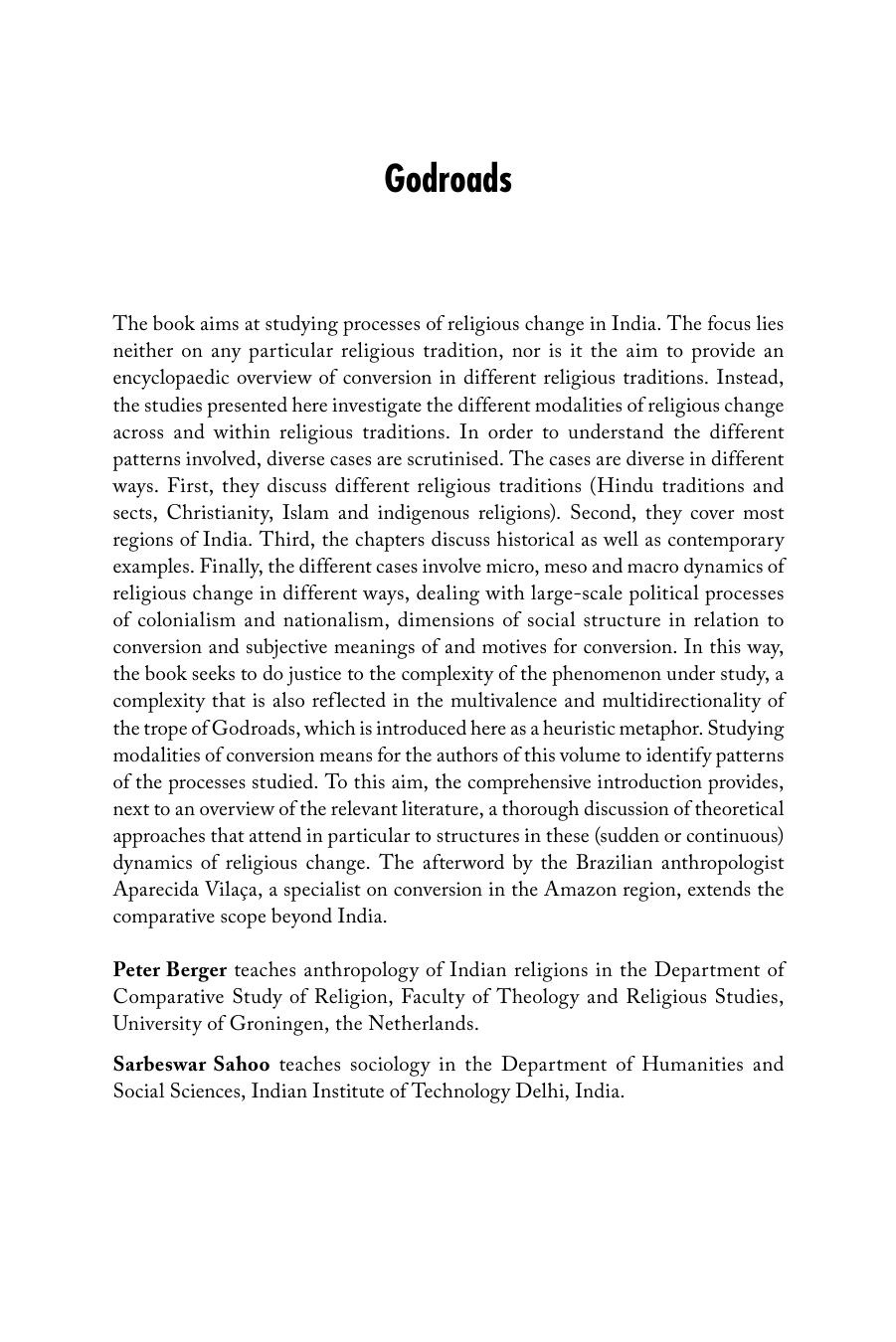 Godroads: Modalities of Conversion in India by Peter Berger Sarbeswar Sahoo