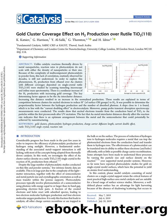 Gold Cluster Coverage Effect on H2 Production over Rutile TiO2(110) by K. Katsiev G. Harrison Y. Al-Salik G. Thornton & H. Idriss