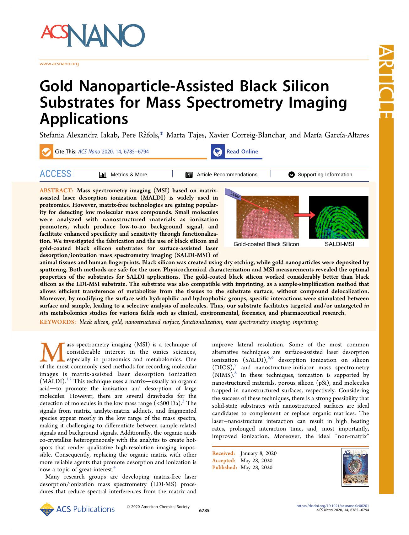 Gold Nanoparticle-Assisted Black Silicon Substrates for Mass Spectrometry Imaging Applications by unknow