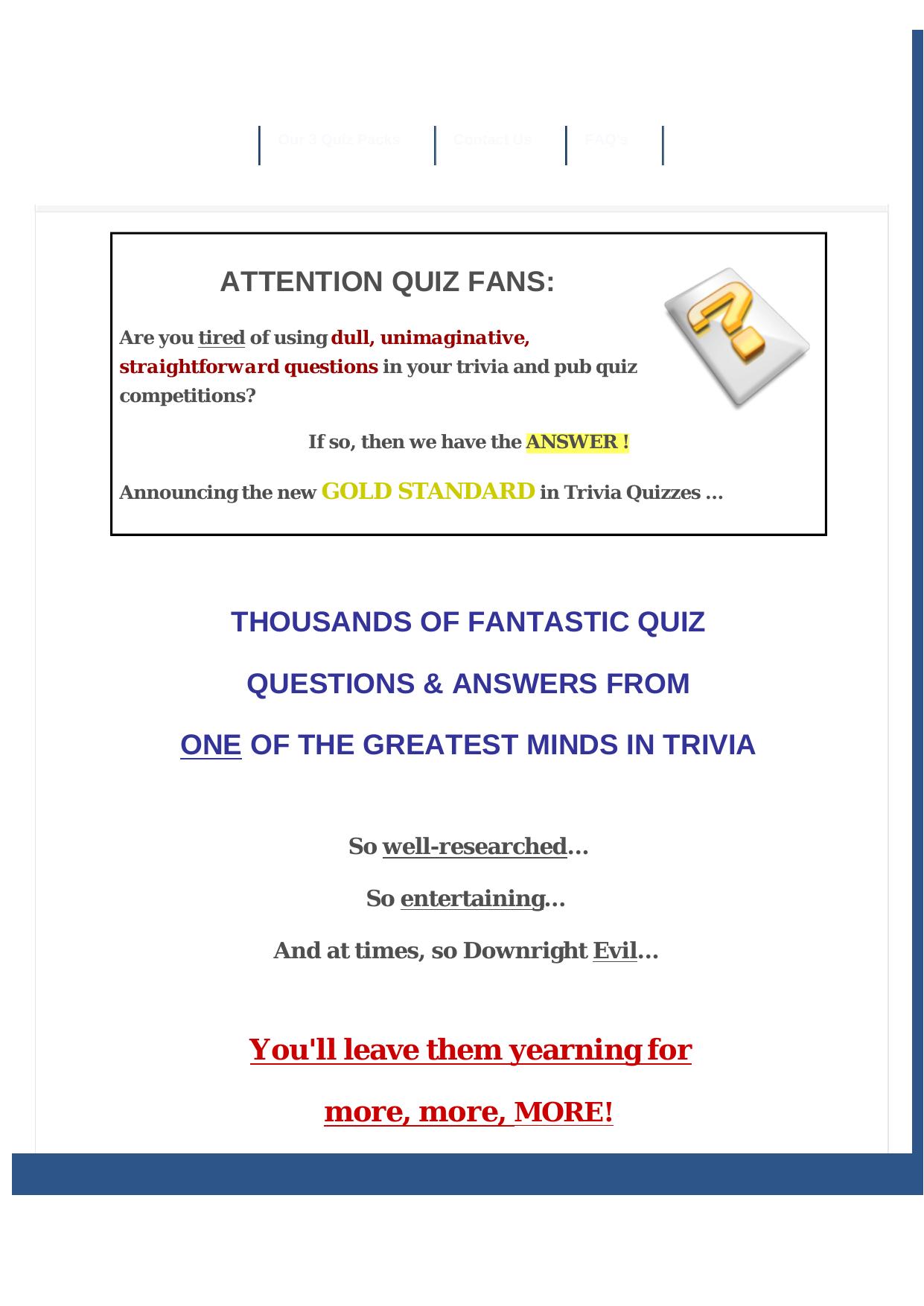 Gold Standard Trivia Pub Quiz Questions And Answers. by Best of Kuszter's Collection