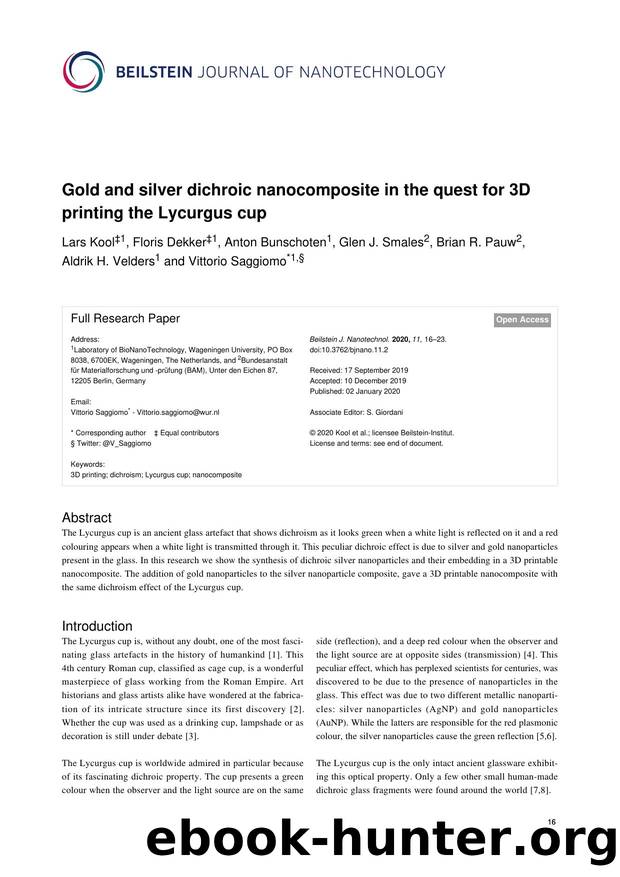 Gold and silver dichroic nanocomposite in the quest for 3D printing the Lycurgus cup by unknow