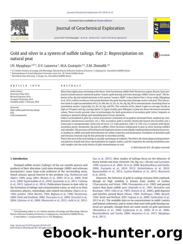 Gold and silver in a system of sulfide tailings. Part 2: Reprecipitation on natural peat by I.N. Myagkaya & E.V. Lazareva & M.A. Gustaytis & S.M. Zhmodik