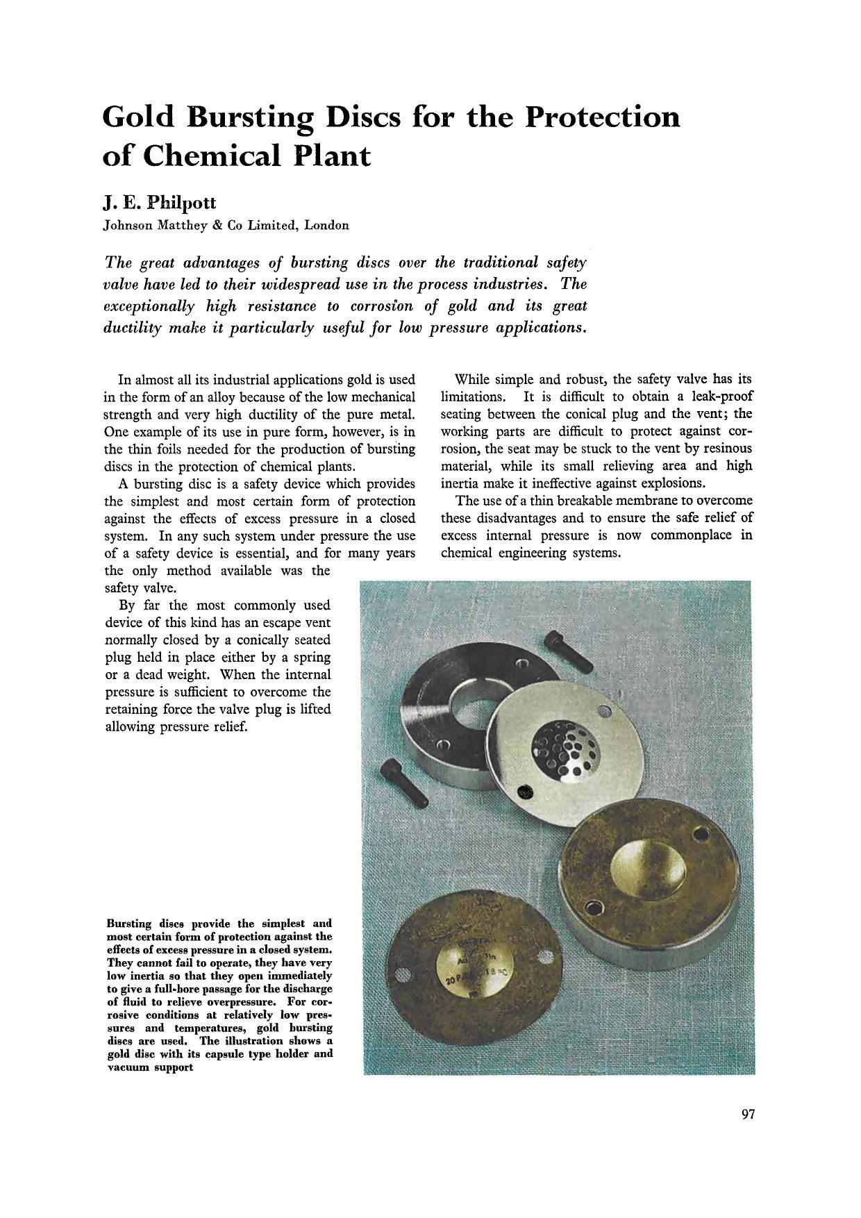 Gold bursting discs for the protection of chemical plant by Unknown