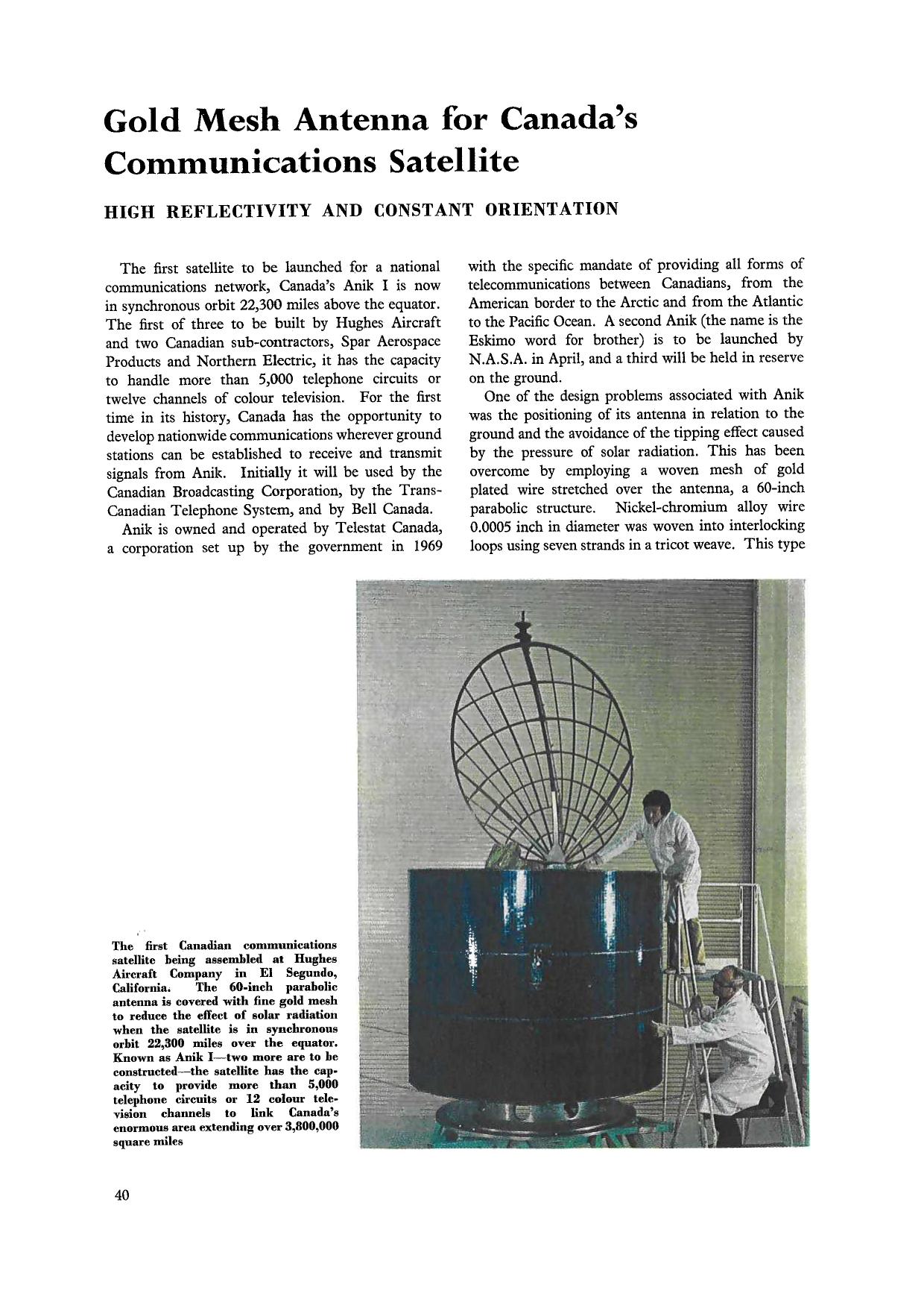 Gold mesh antenna for Canada’s communications satellite by Unknown