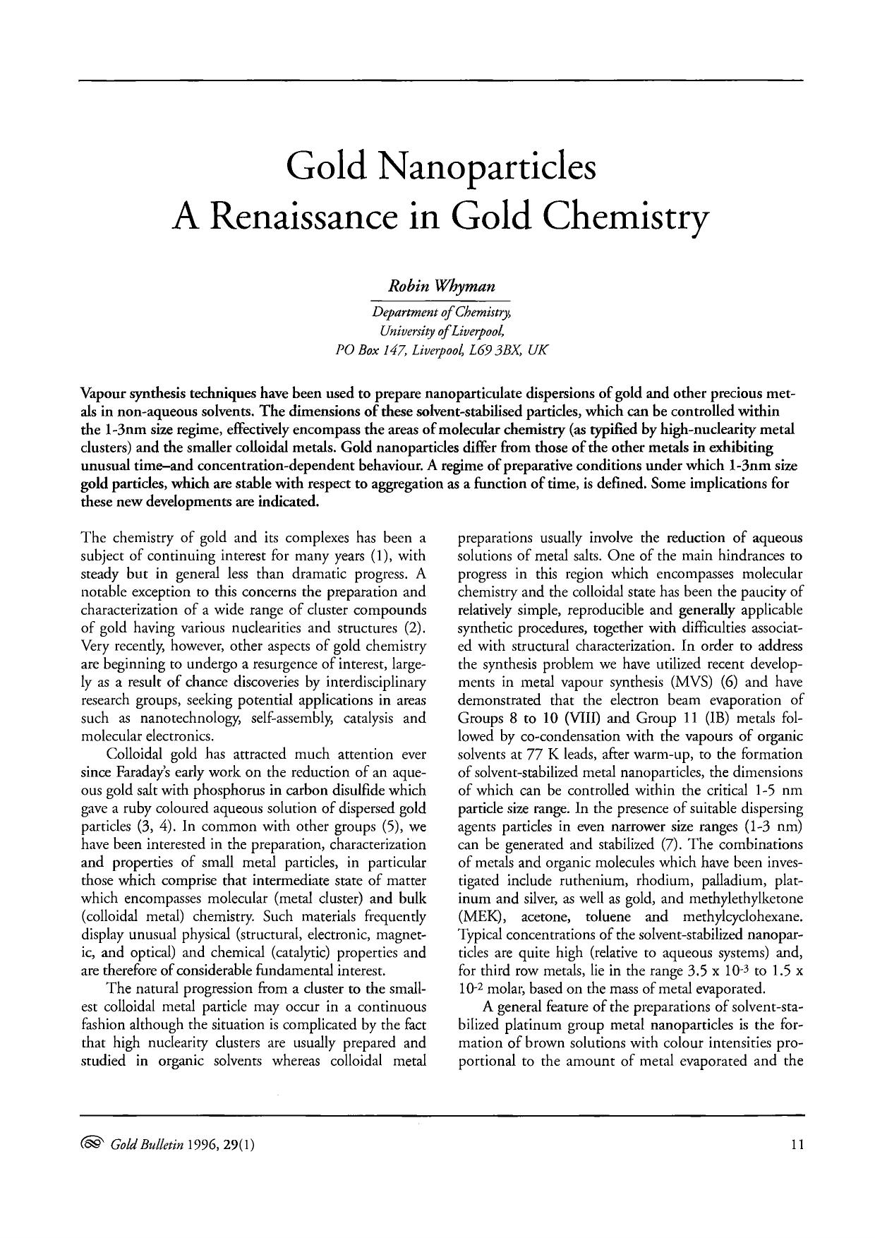 Gold nanoparticles a renaissance in gold chemistry by Unknown