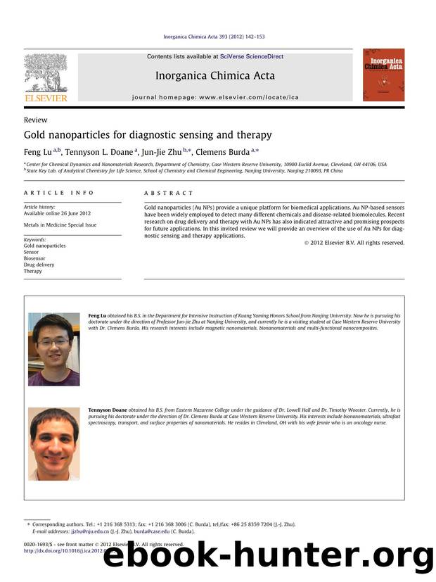 Gold nanoparticles for diagnostic sensing and therapy by Feng Lu & Tennyson L. Doane & Jun-Jie Zhu & Clemens Burda