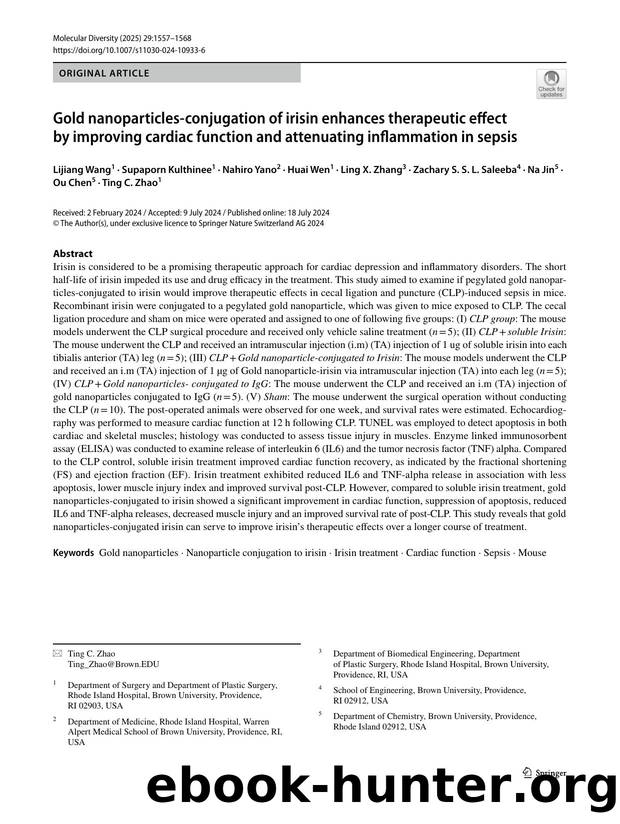 Gold nanoparticles-conjugation of irisin enhances therapeutic effect by improving cardiac function and attenuating inflammation in sepsis by unknow