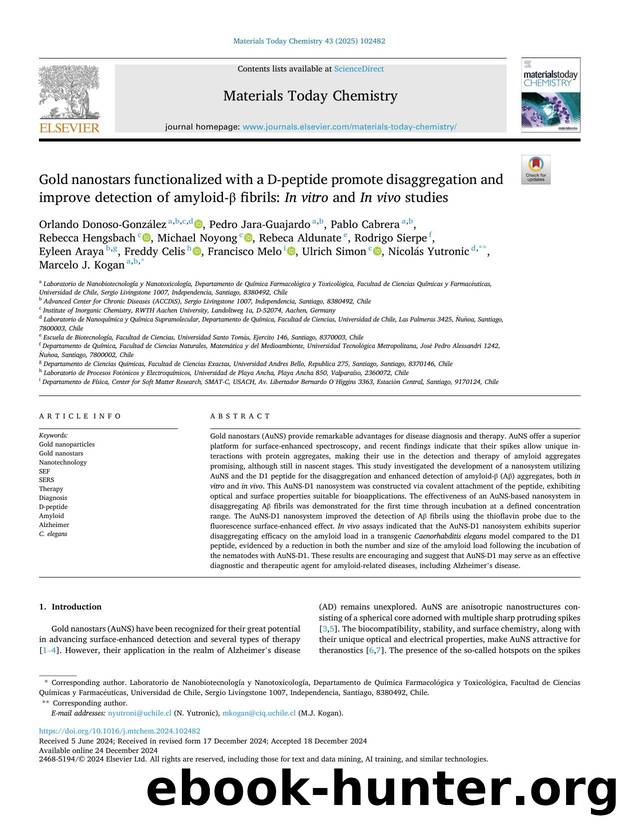 Gold nanostars functionalized with a D-peptide promote disaggregation and improve detection of amyloid-Î² fibrils: In vitro and In vivo studies by unknow