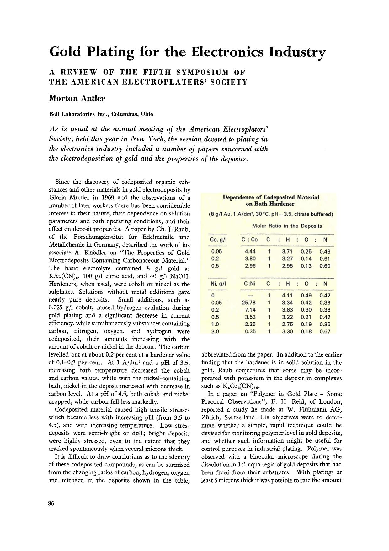 Gold plating for the electronics industry by Unknown