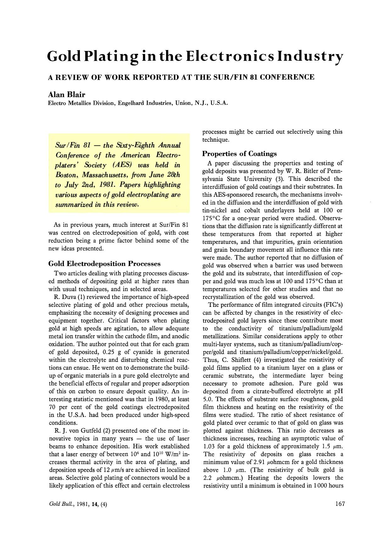 Gold plating in the electronics industry by Unknown