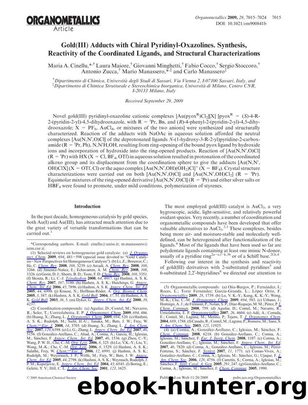 Gold(III) Adducts with Chiral Pyridinyl-Oxazolines. Synthesis, Reactivity of the Coordinated Ligands, and Structural Characterizations by Unknown