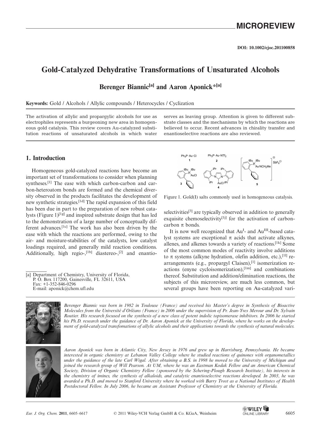 GoldCatalyzed Dehydrative Transformations of Unsaturated Alcohols by Unknown