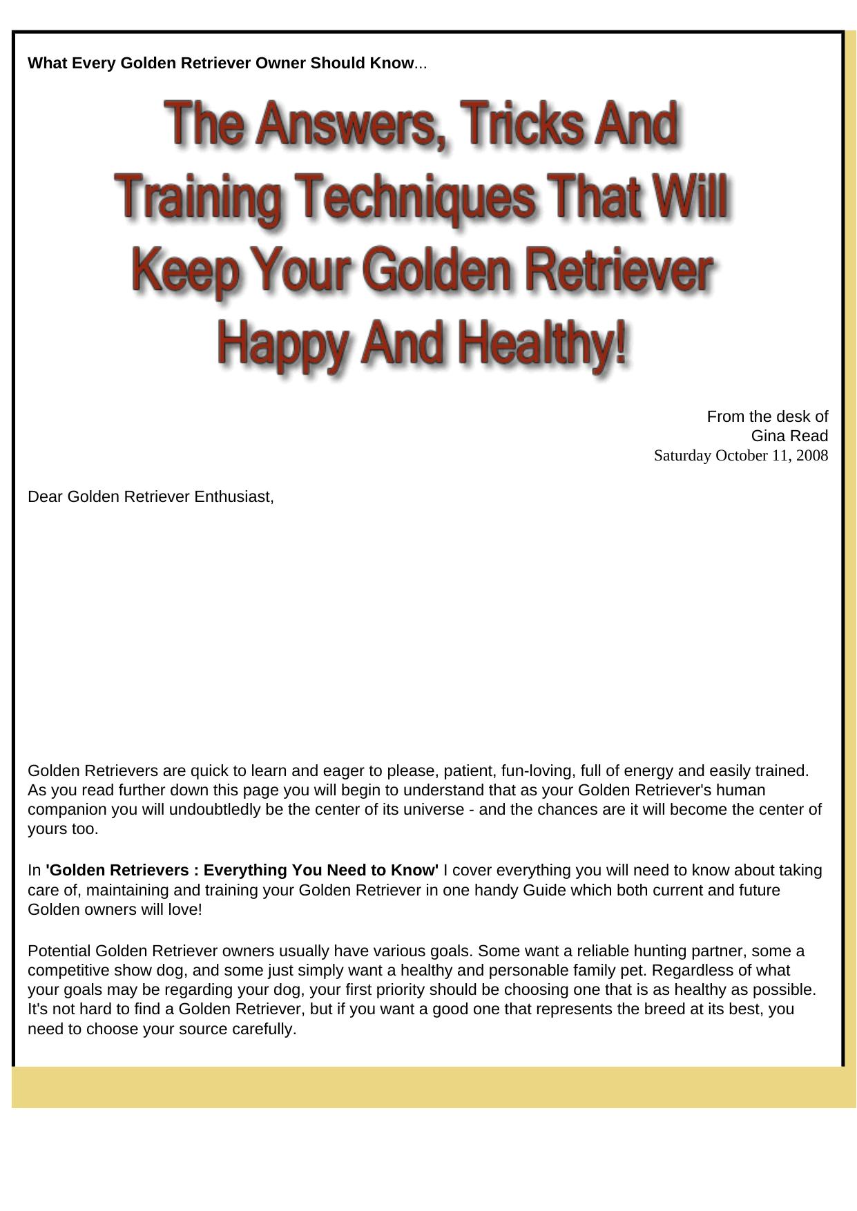 Golden Retriever Care And Training. by Best of Kuszter's Collection