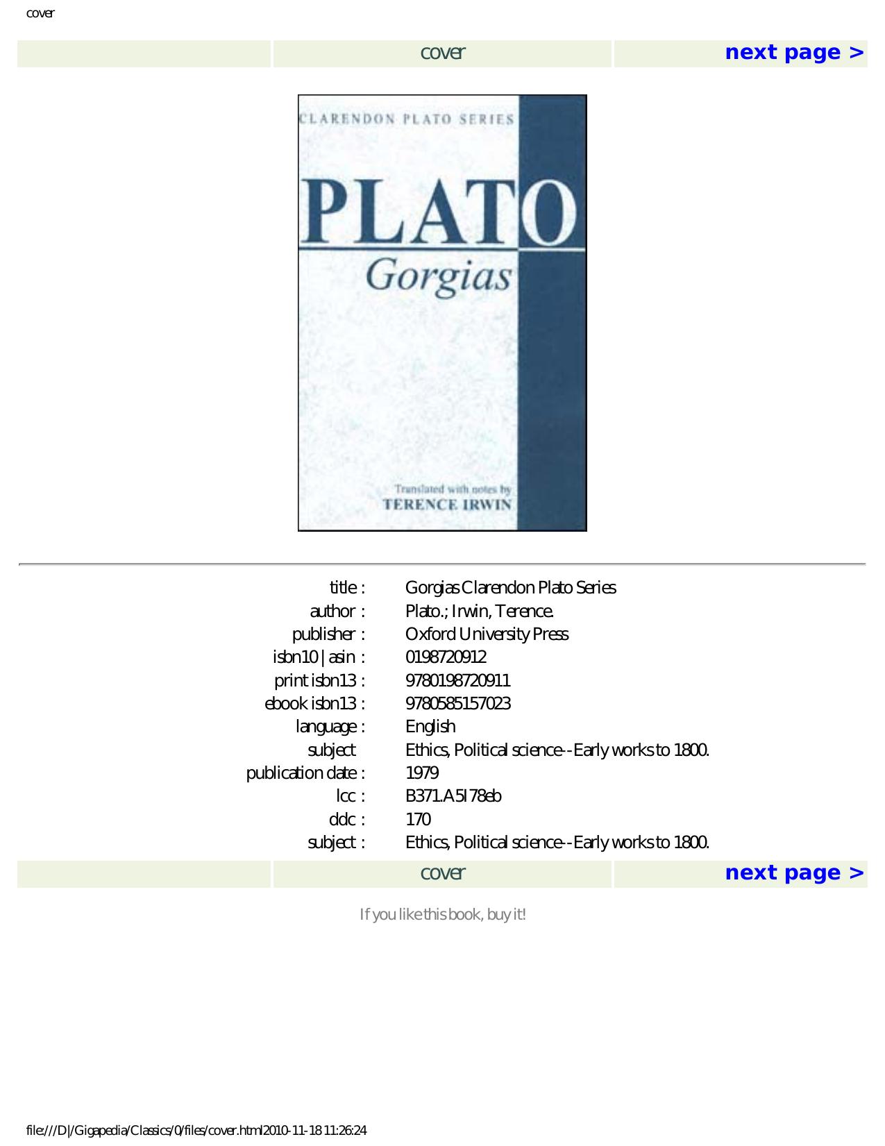 Gorgias (Clarendon Plato Series) by Plato