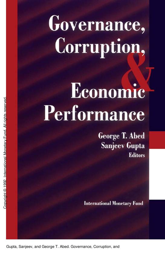 Governance, Corruption, and Economic Performance by Sanjeev Gupta; George T. Abed; Sanjeev Gupta
