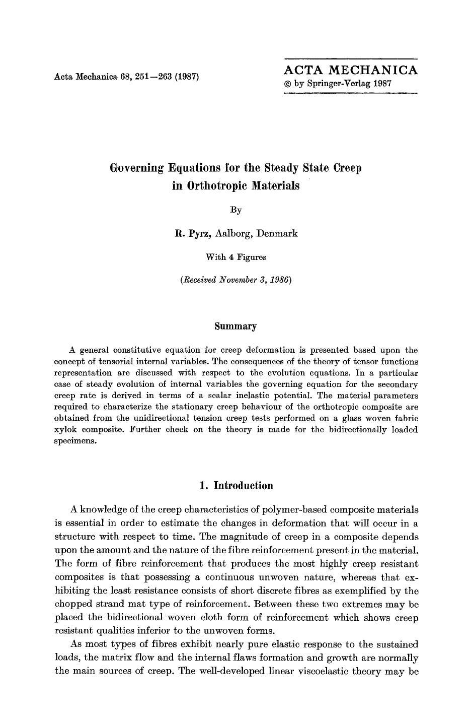 Governing equations for the steady state creep in orthotropic materials by Unknown