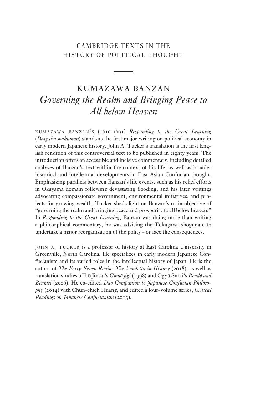 Governing the Realm and Bringing Peace to All below Heaven by Kumazawa Banzan