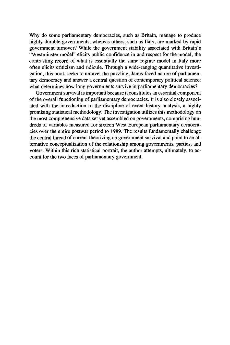 Government Survival in Parliamentary Democracies by Paul Warwick