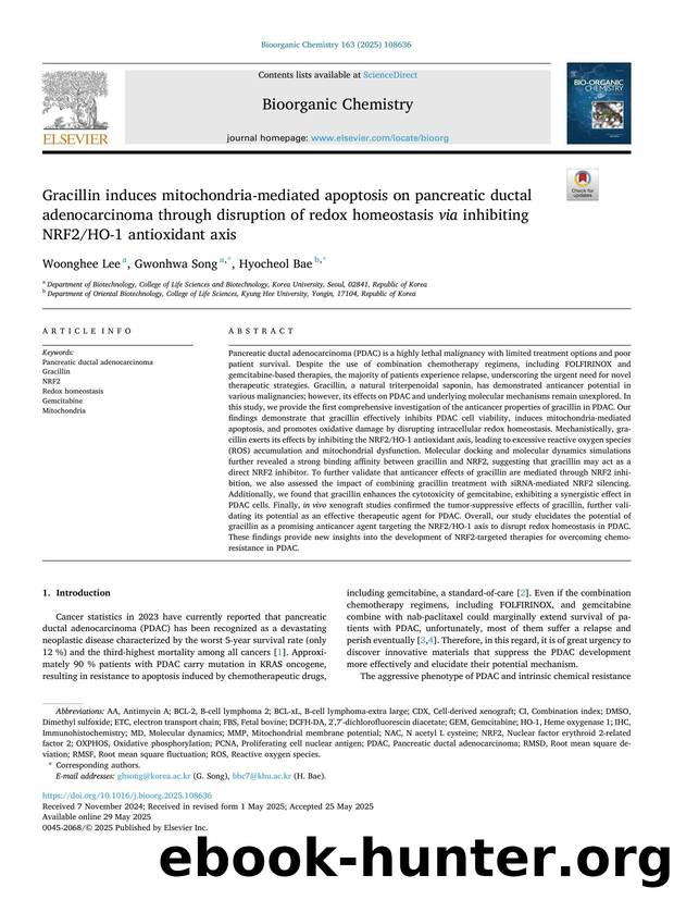 Gracillin induces mitochondria-mediated apoptosis on pancreatic ductal adenocarcinoma through disruption of redox homeostasis via inhibiting NRF2HO-1 antioxidant axis by Woonghee Lee & Gwonhwa Song & Hyocheol Bae