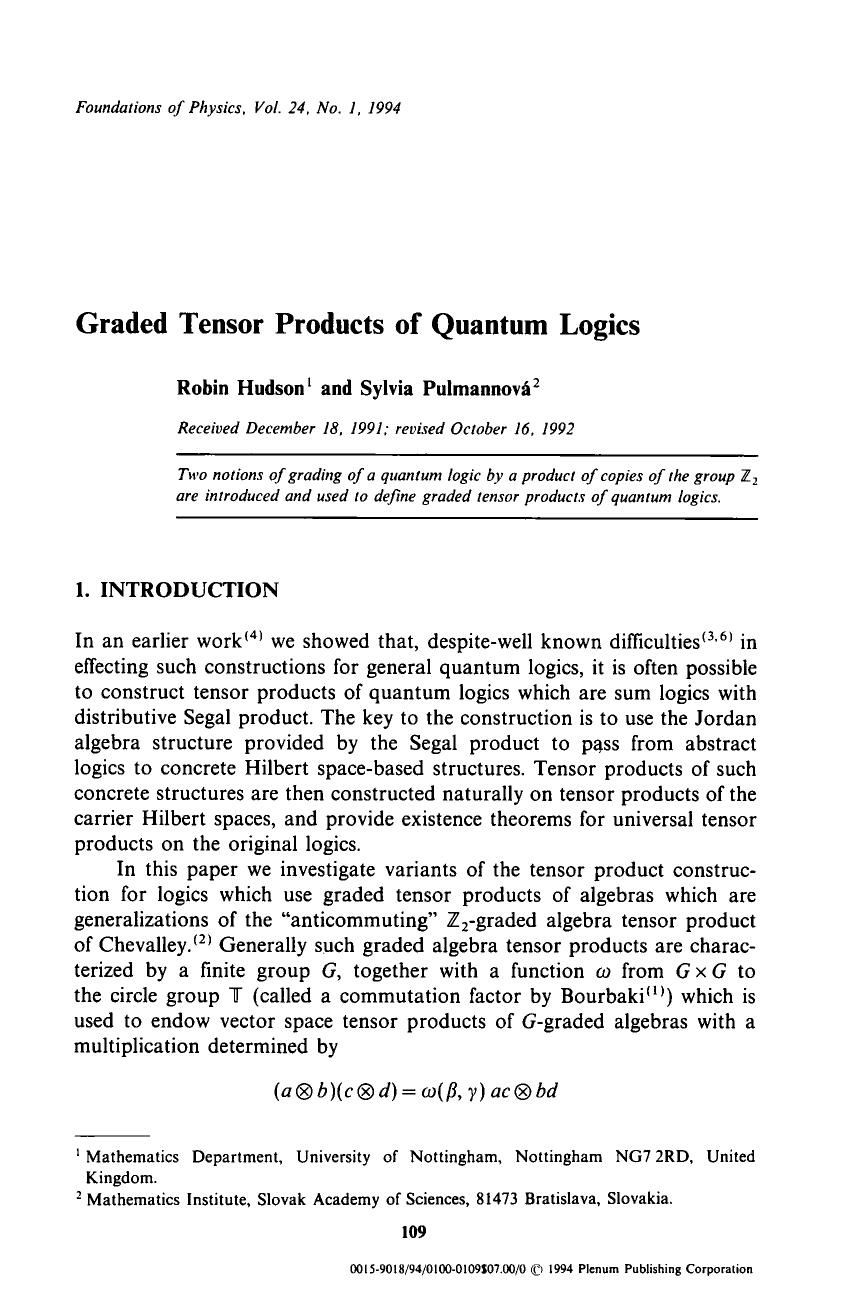 Graded tensor products of quantum logics by Unknown