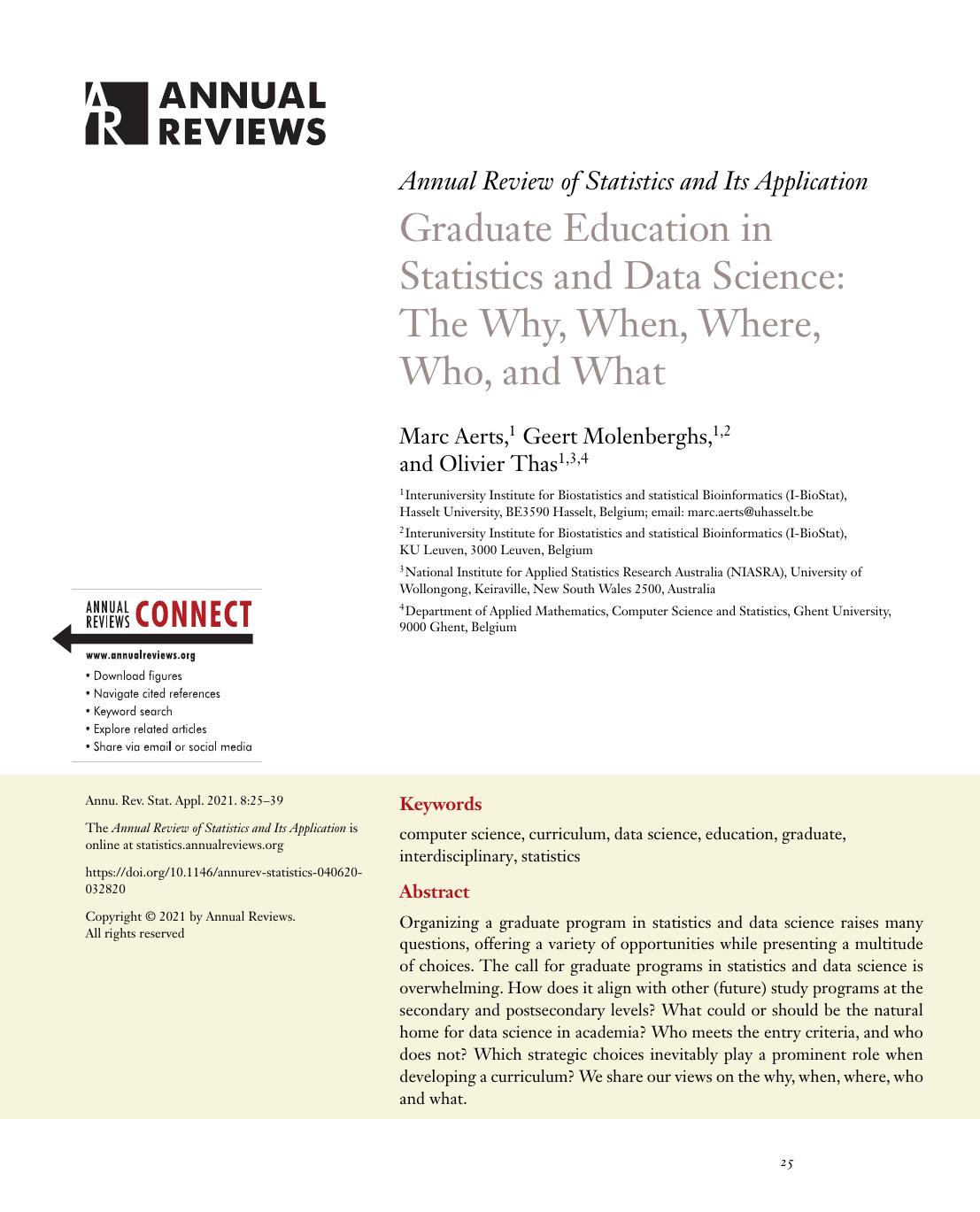 Graduate Education in Statistics and Data Science: The Why, When, Where, Who, and What by Marc Aerts Geert Molenberghs Olivier Thas