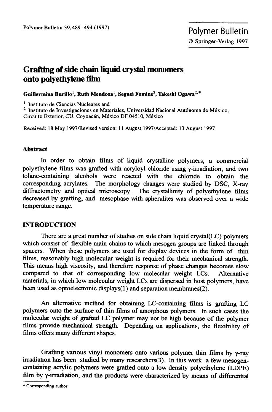 Grafting of side chain liquid crystal monomers onto polyethylene film by Unknown