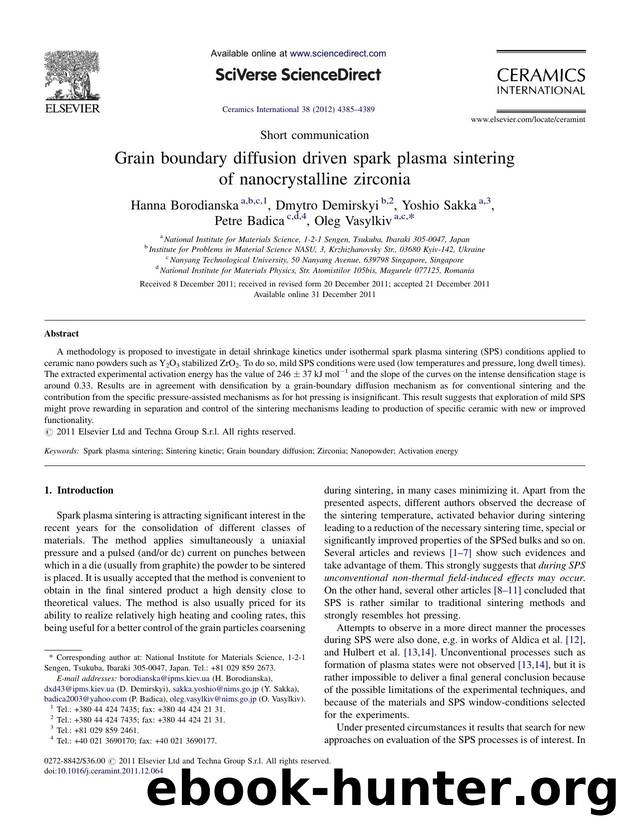 Grain boundary diffusion driven spark plasma sintering of nanocrystalline zirconia by Hanna Borodianska