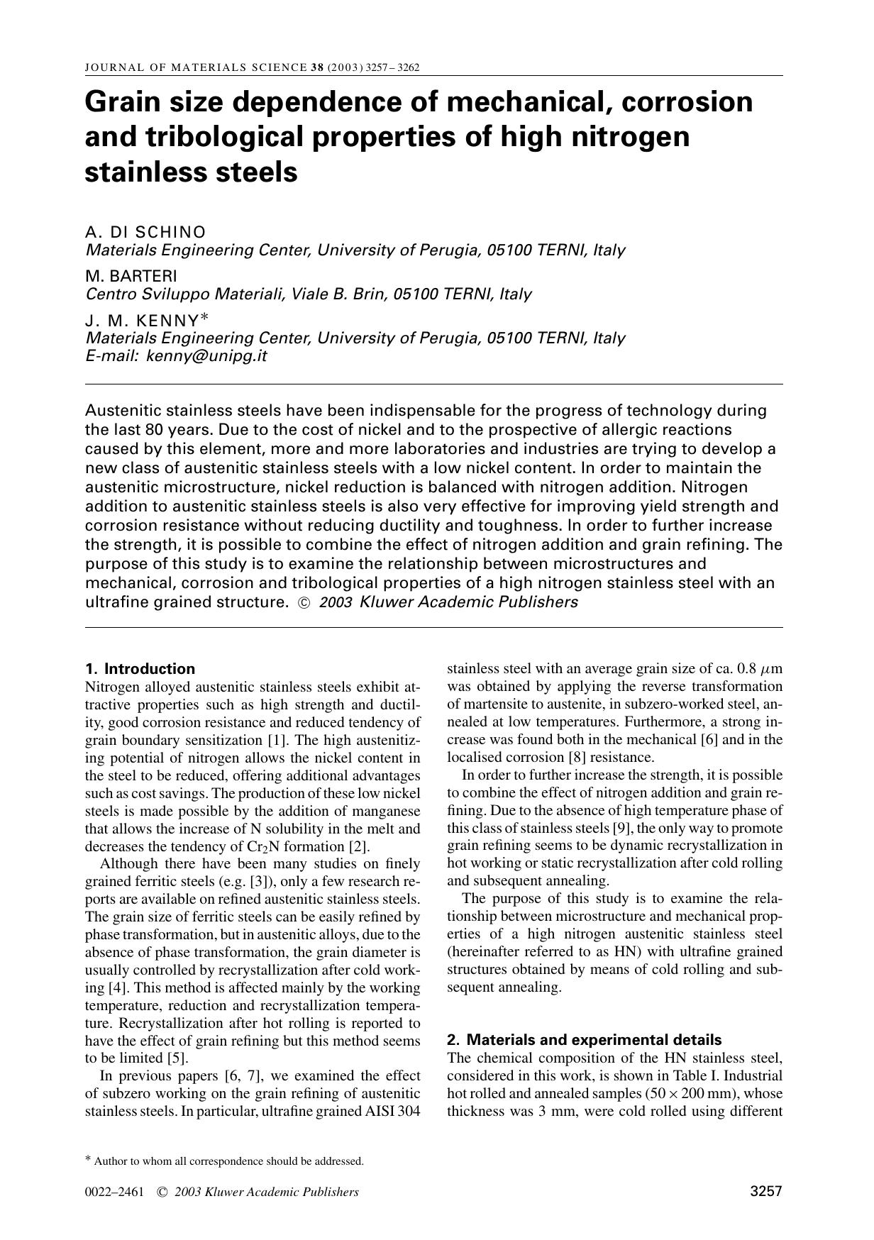 Grain size dependence of mechanical, corrosion and tribological properties of high nitrogen stainless steels by Unknown