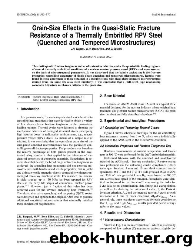 Grain-size effects in the quasi-static fracture resistance of a thermally embrittled RPV steel (quenched and tempered microstructures) by Unknown