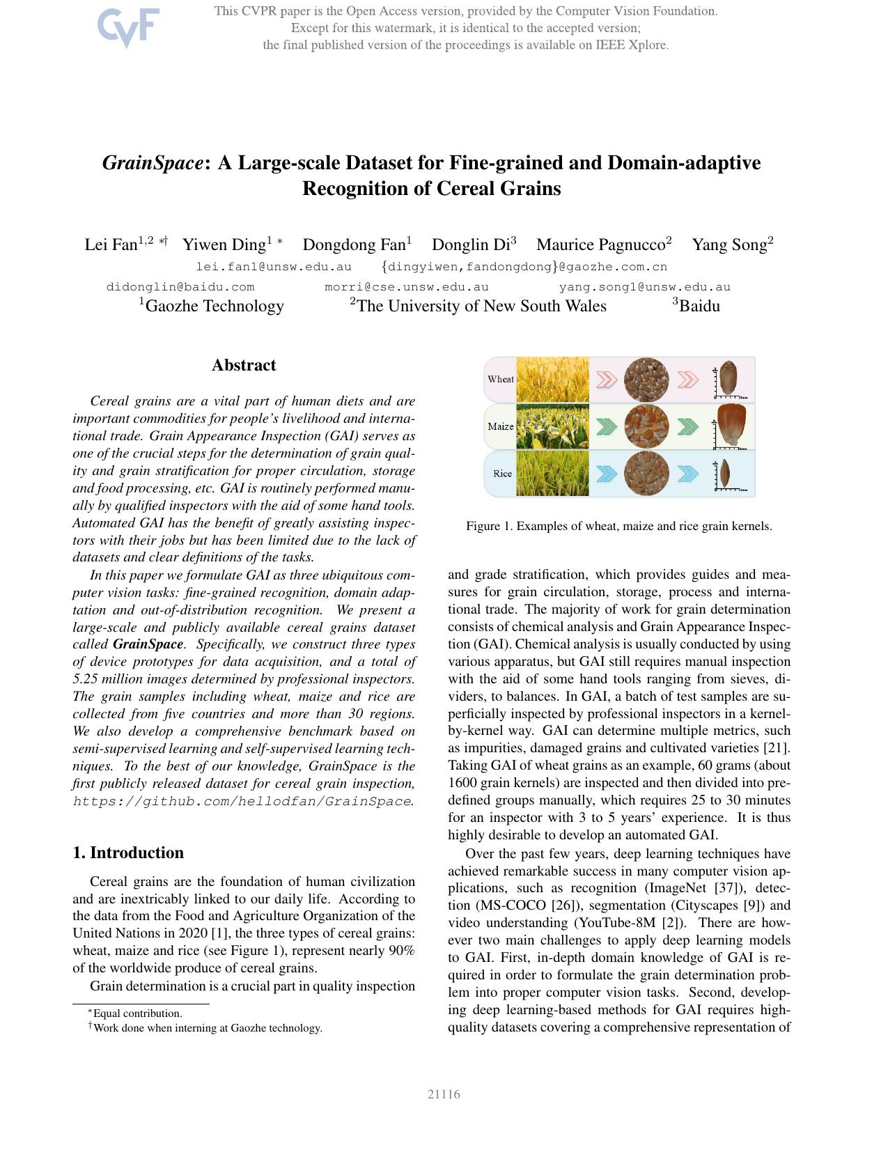 GrainSpace: A Large-Scale Dataset for Fine-Grained and Domain-Adaptive Recognition of Cereal Grains by Lei Fan & Yiwen Ding & Dongdong Fan & Donglin Di & Maurice Pagnucco & Yang Song