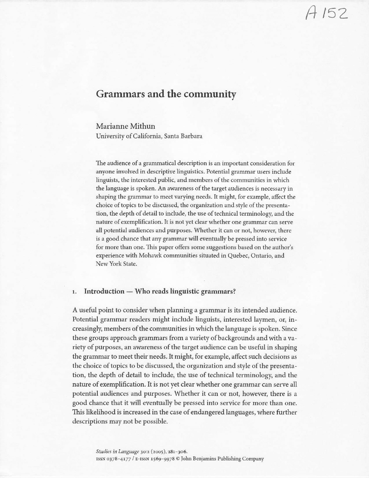 Grammars and the community by Marianne Mithun