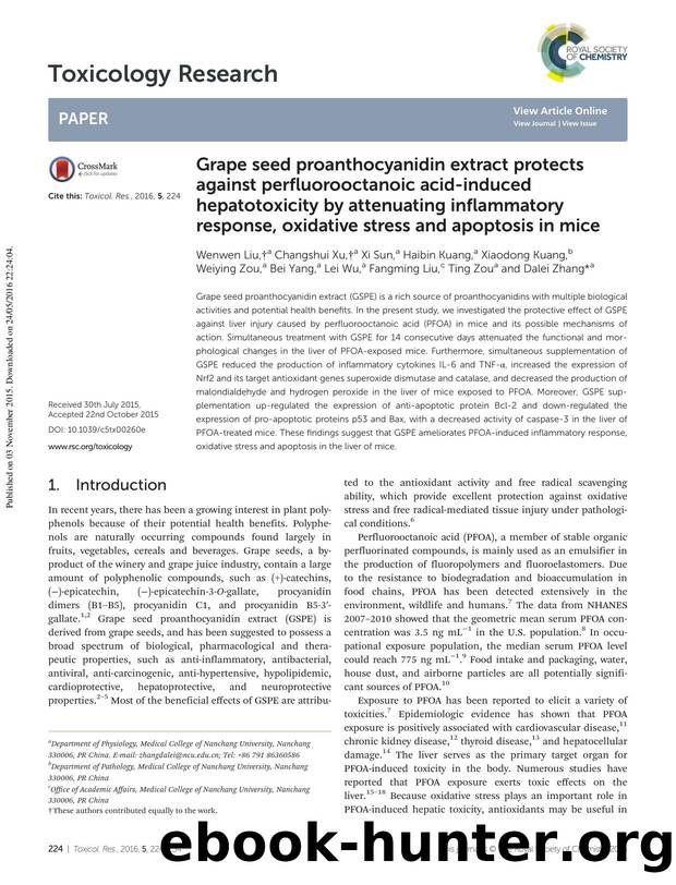 Grape seed proanthocyanidin extract protects against perfluorooctanoic acid-induced hepatotoxicity by attenuating inflammatory response, oxidative stress and apoptosis in mice by unknow