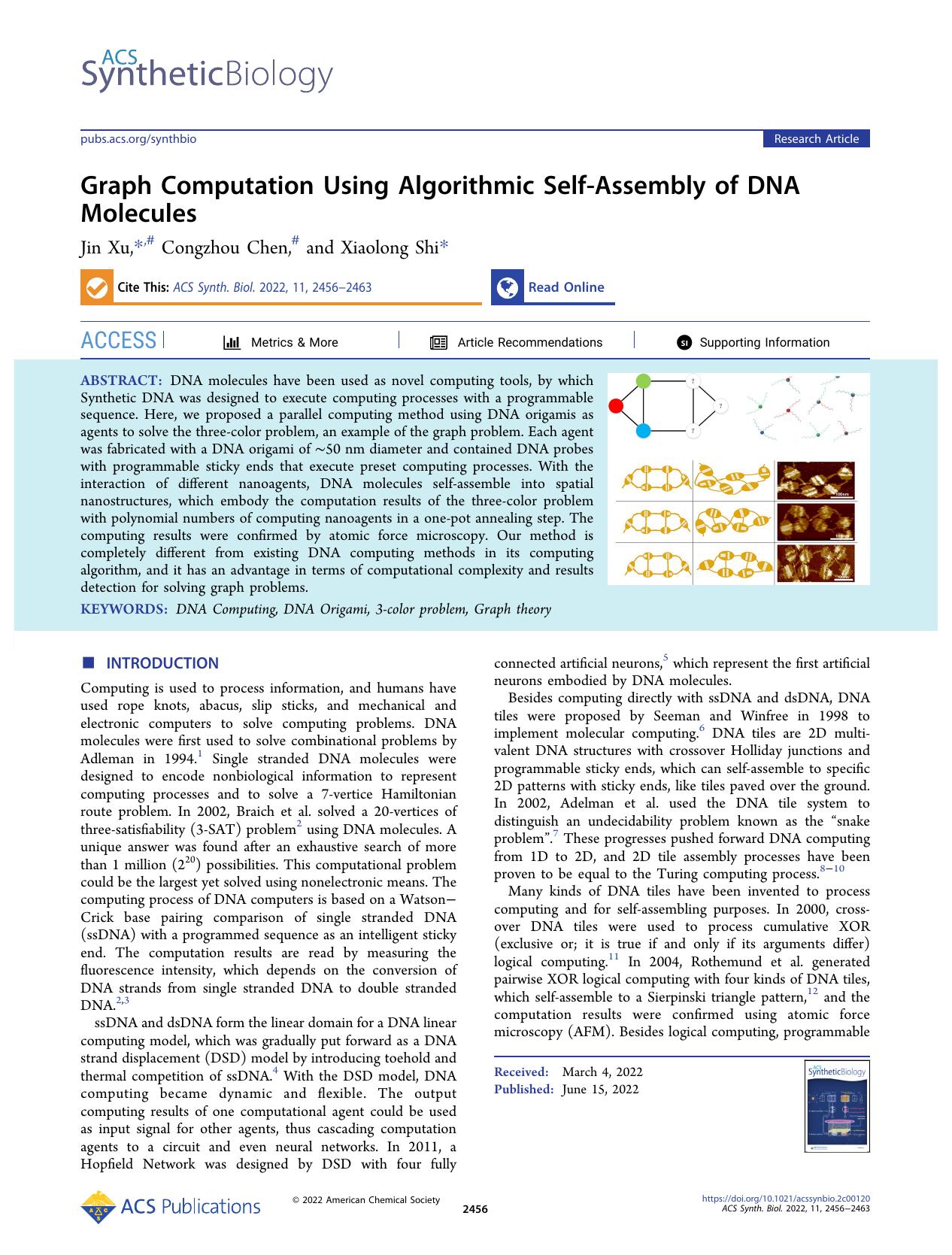 Graph Computation Using Algorithmic Self-Assembly of DNA Molecules by Jin Xu Congzhou Chen and Xiaolong Shi