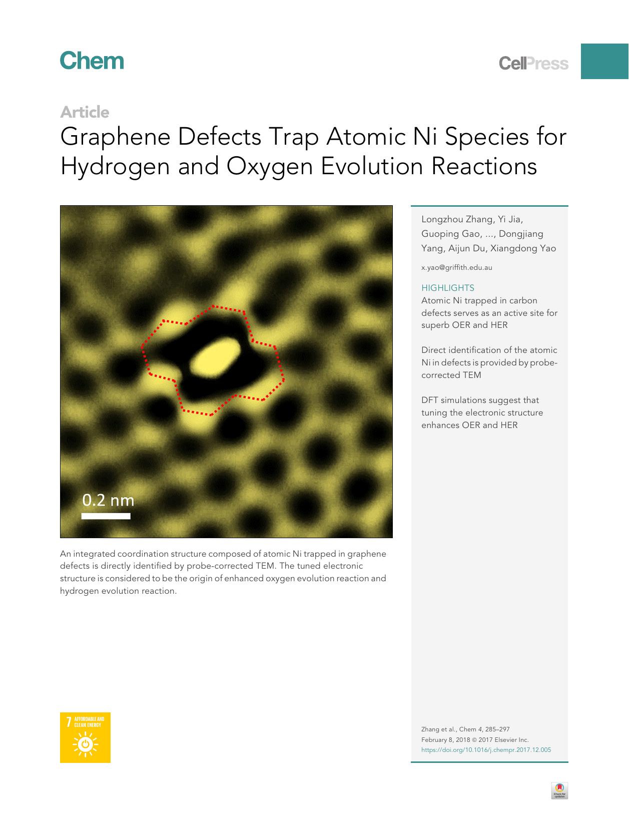Graphene Defects Trap Atomic Ni Species for Hydrogen and Oxygen Evolution Reactions by unknow