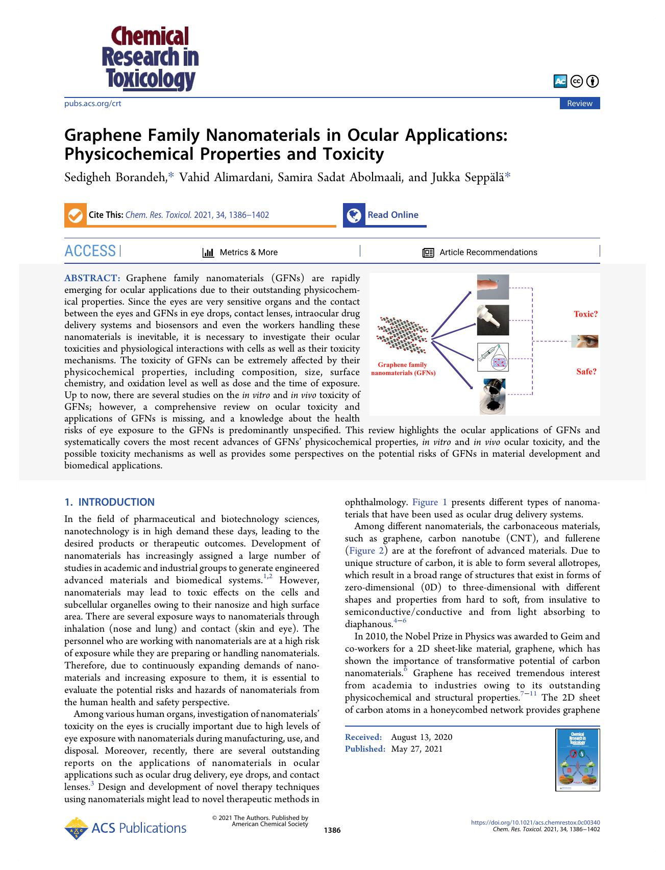 Graphene Family Nanomaterials in Ocular Applications: Physicochemical Properties and Toxicity by Sedigheh Borandeh Vahid Alimardani Samira Sadat Abolmaali and Jukka Seppälä