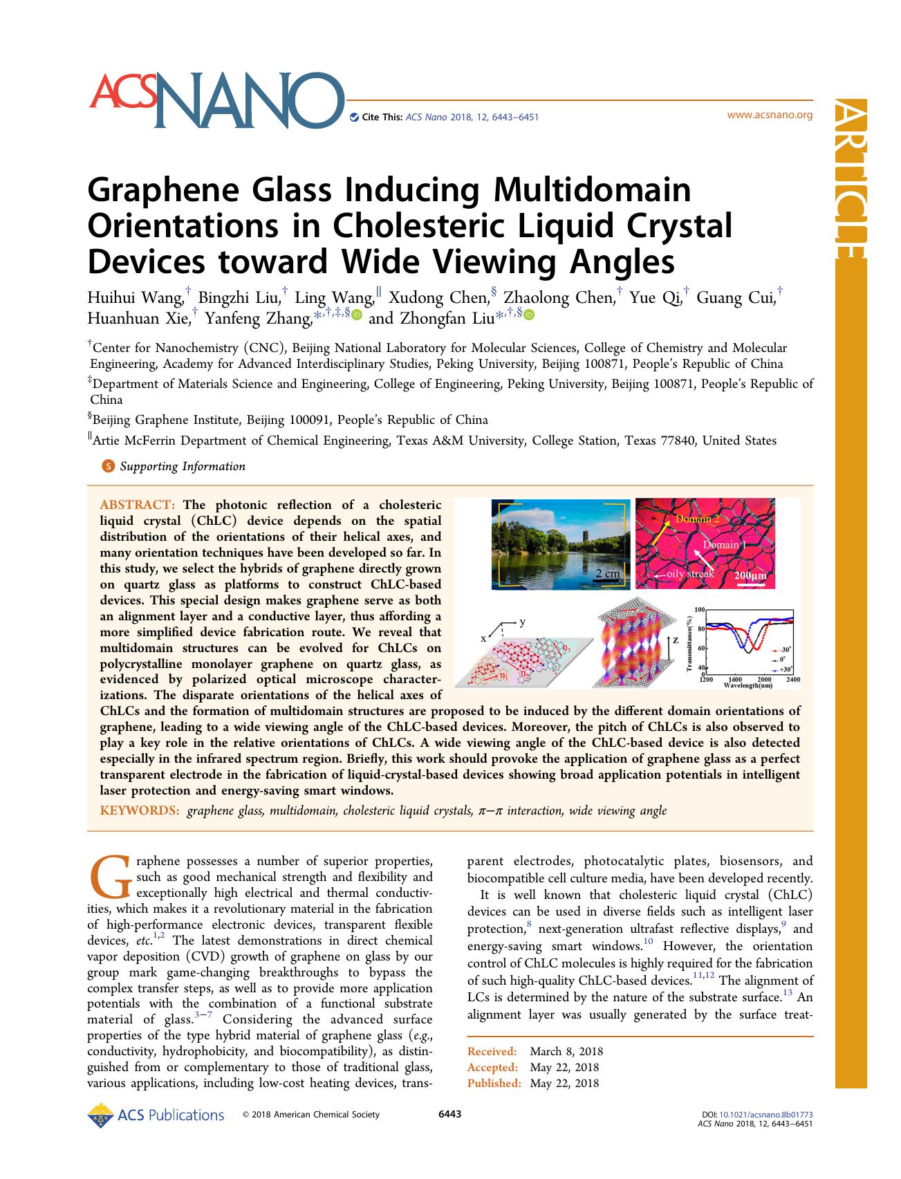 Graphene Glass Inducing Multidomain Orientations in Cholesteric Liquid Crystal Devices toward Wide Viewing Angles by unknow