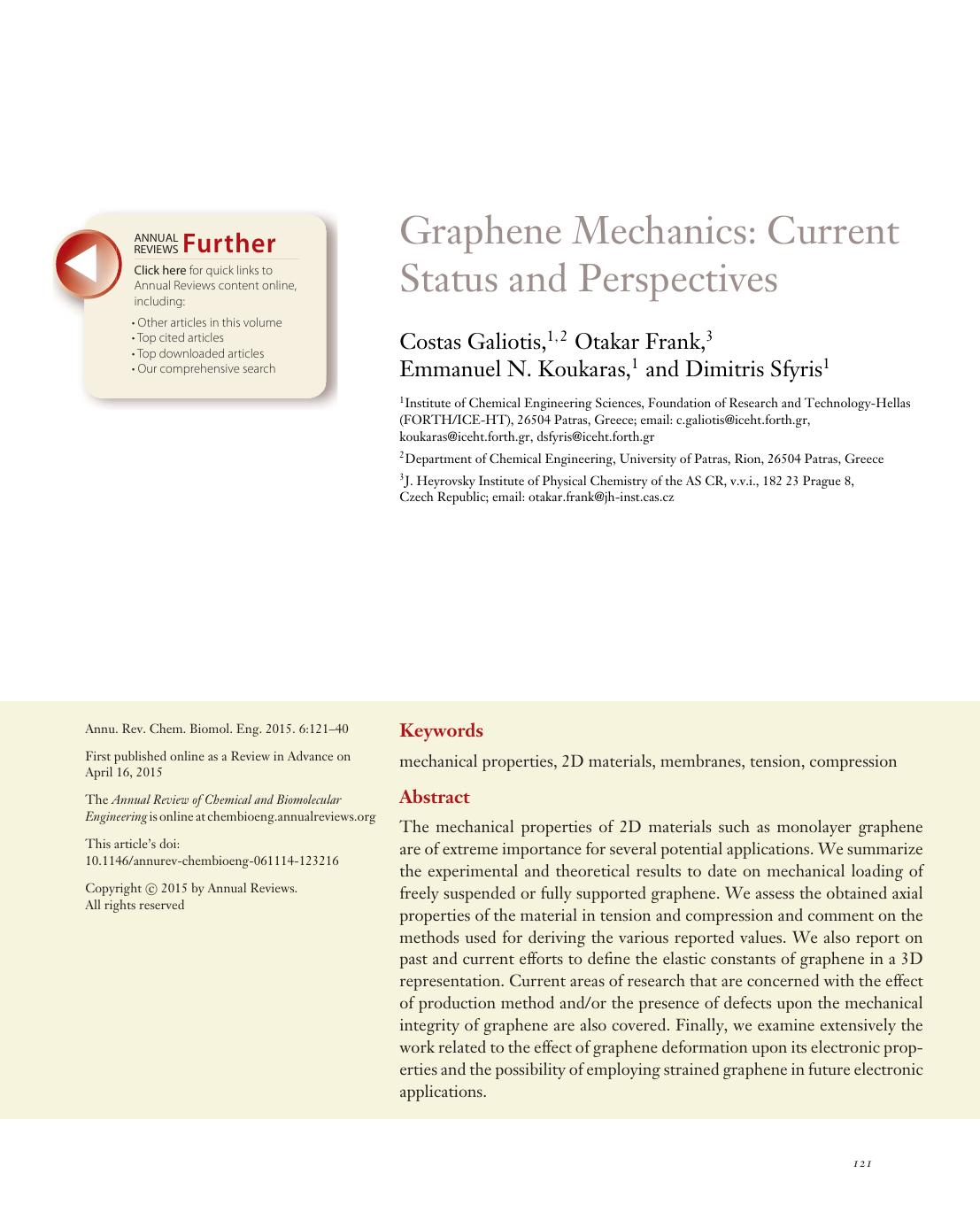 Graphene Mechanics: Current Status and Perspectives by Costas Galiotis Otakar Frank Emmanuel N. Koukaras Dimitris Sfyris