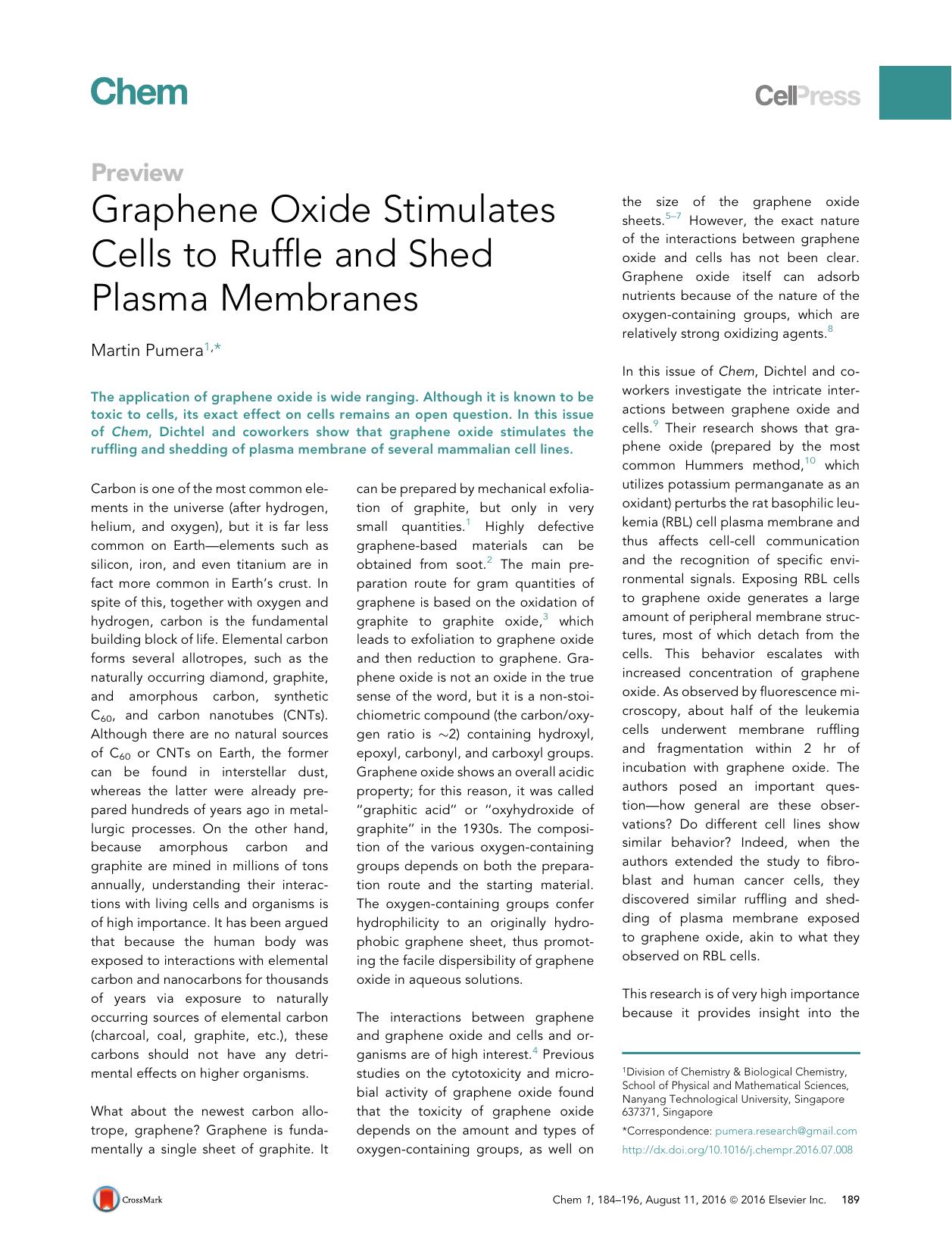 Graphene Oxide Stimulates Cells to Ruffle and Shed Plasma Membranes by Martin Pumera