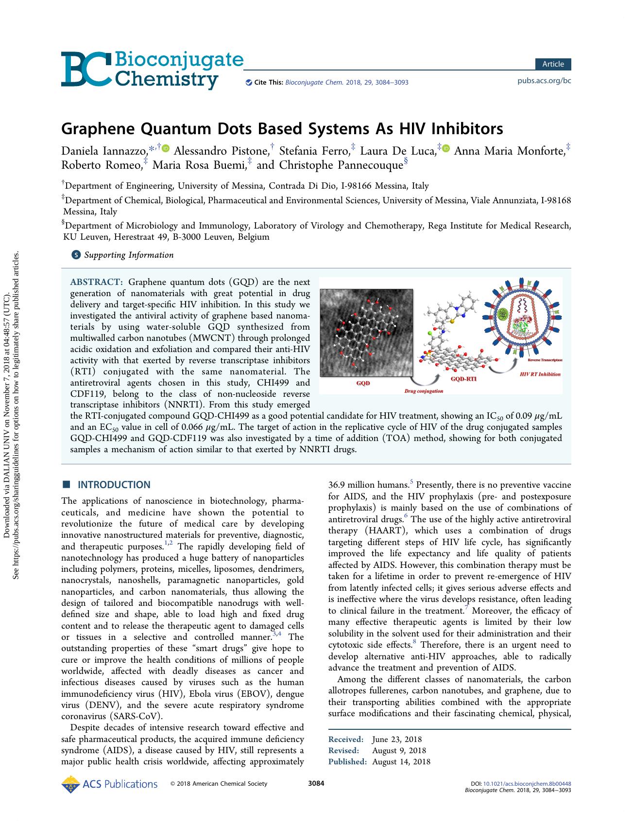 Graphene Quantum Dots Based Systems As HIV Inhibitors by unknow
