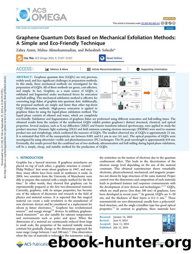 Graphene Quantum Dots Based on Mechanical Exfoliation Methods: A Simple and Eco-Friendly Technique by Zahra Azimi Mahsa Alimohammadian & Beheshteh Sohrabi