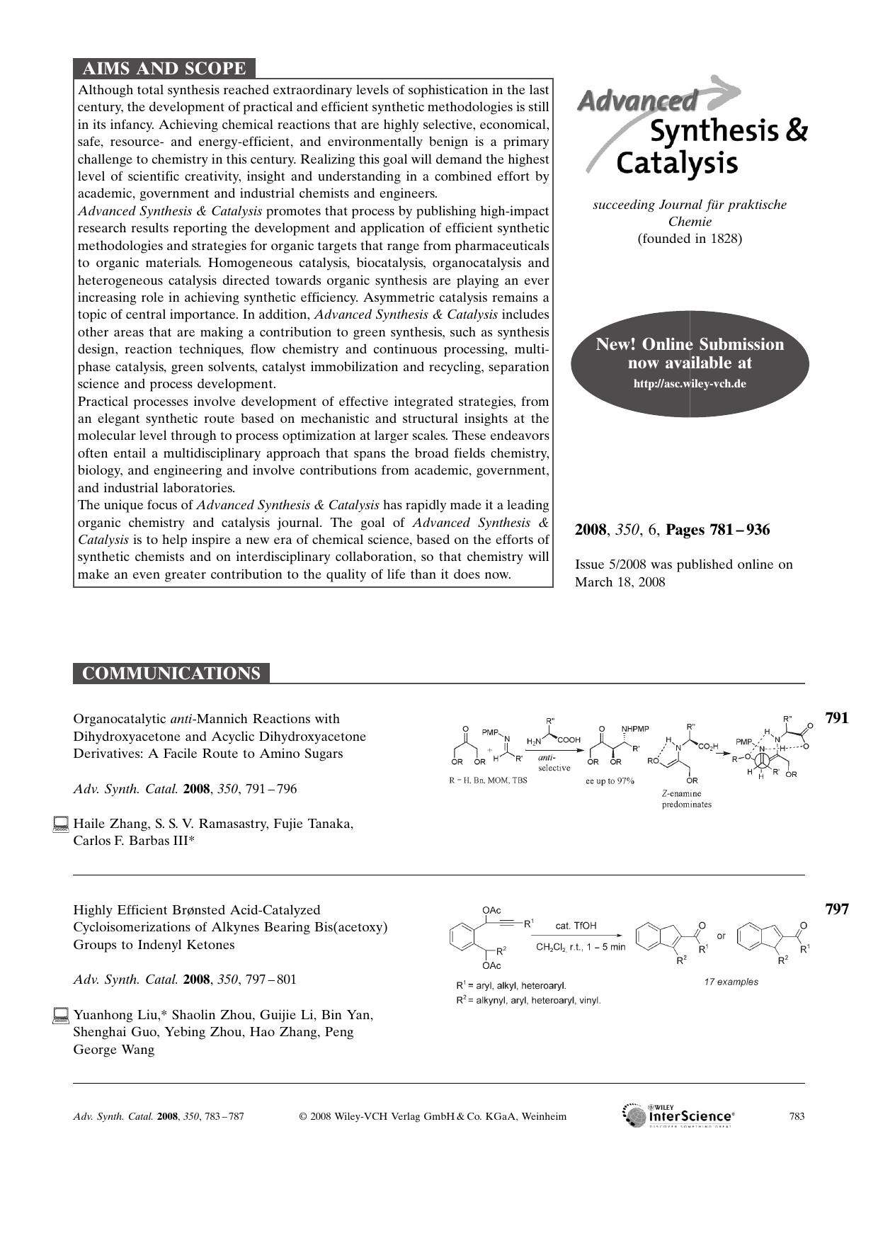 Graphical Abstract: Adv. Synth. Catal. 62008 by Unknown